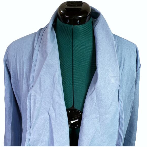Chambray Waterfall Cardigan XL Blue Asymmetrical Open Front Roll Tab Sweater XL - Picture 5 of 13